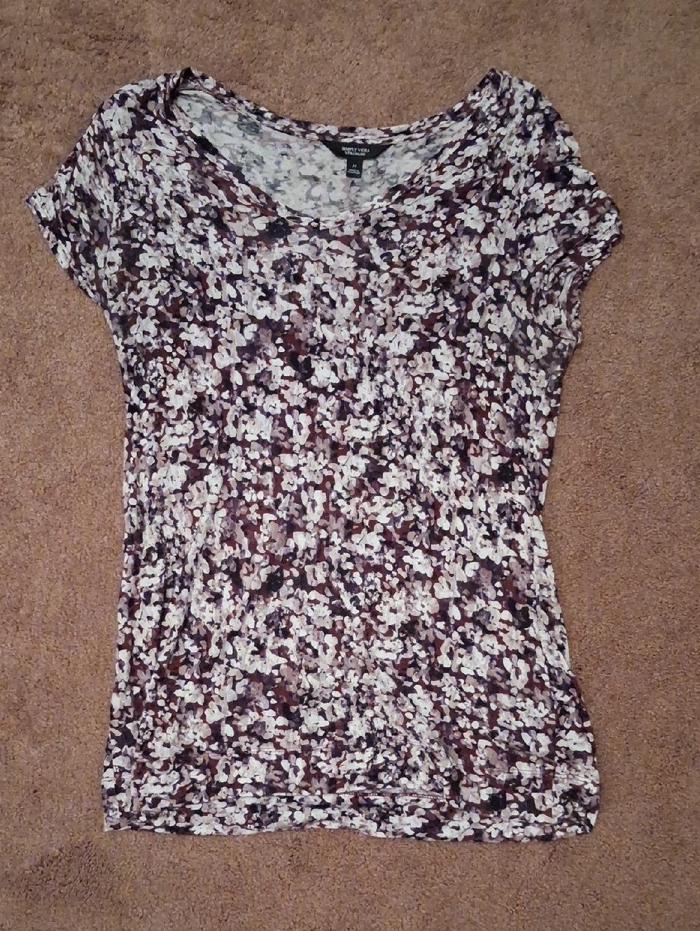 Worthington Brown and White Floral Short Sleeve Tee